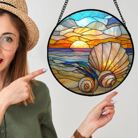 AMDERVEN ocean conch glass decor for windows enhances home ambiance.