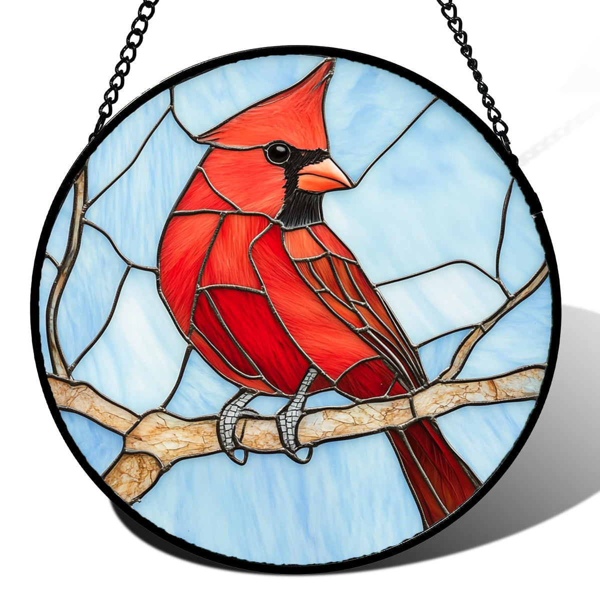AMDERVEN stained glass cardinal suncatcher brightens a living room with color