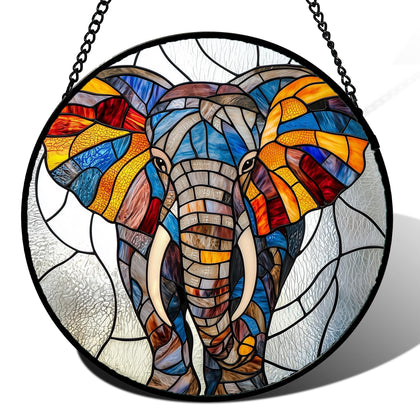 AMDERVEN stained glass elephant sun catcher creates a rainbow in any window.