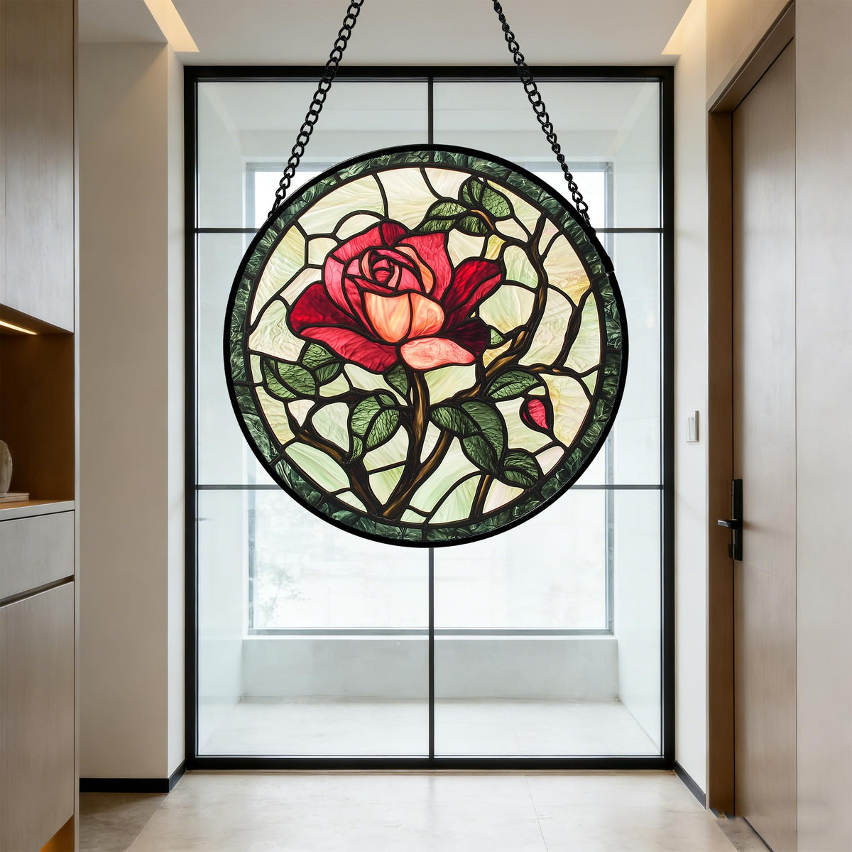 AMDERVEN stained glass suncatcher enhances dining or living room ambiance.