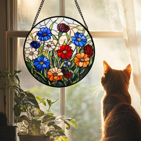 AMDERVEN stained glass sun catcher green leaf accent brightens windows with soothing light.