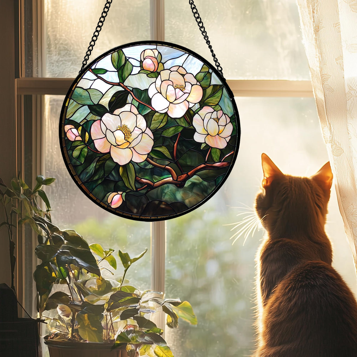 AMDERVEN stained glass suncatcher green leaf brings natural accent and refreshing glow to rooms.