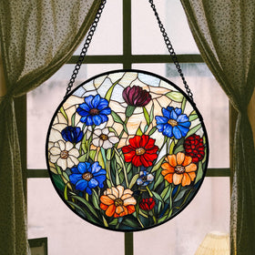 AMDERVEN stained glass sun catcher detailed pattern adds a decorative focal point.