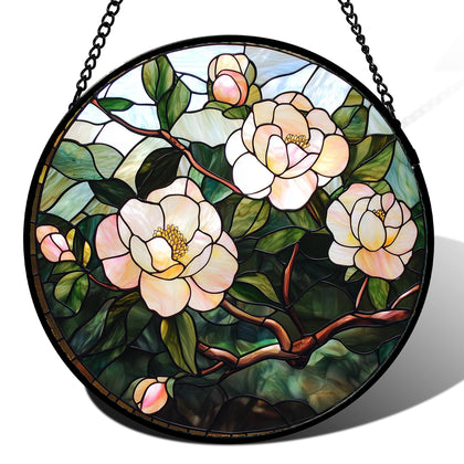 AMDERVEN stained glass suncatcher with pink flowers brightens windows and adds color.