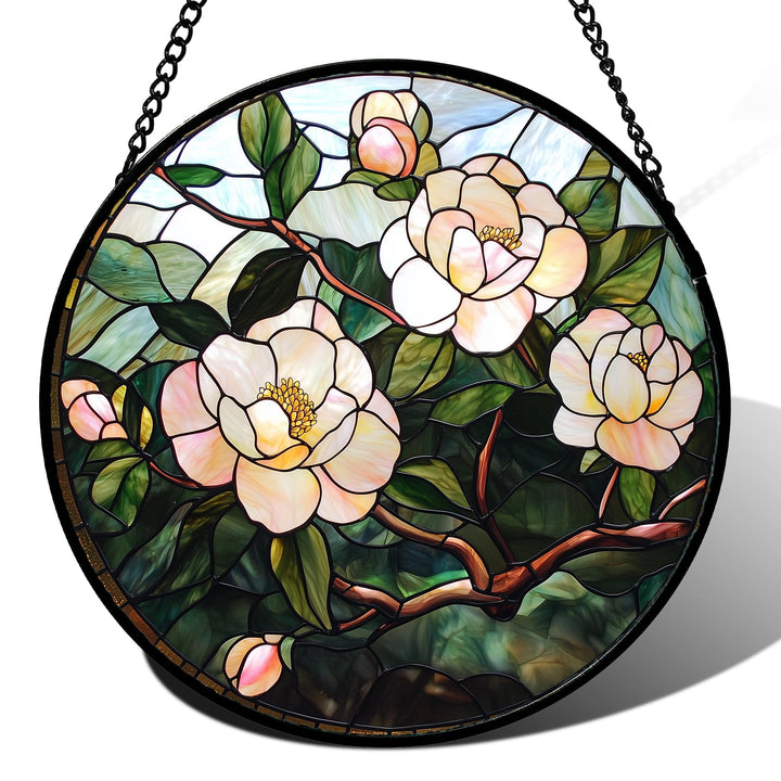 AMDERVEN stained glass suncatcher with pink flowers brightens windows and adds color.