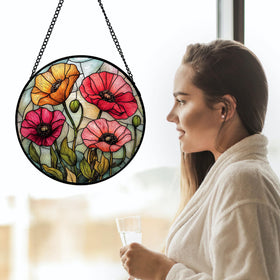 AMDERVEN stained glass suncatcher silver background enhances light diffusion in any room
