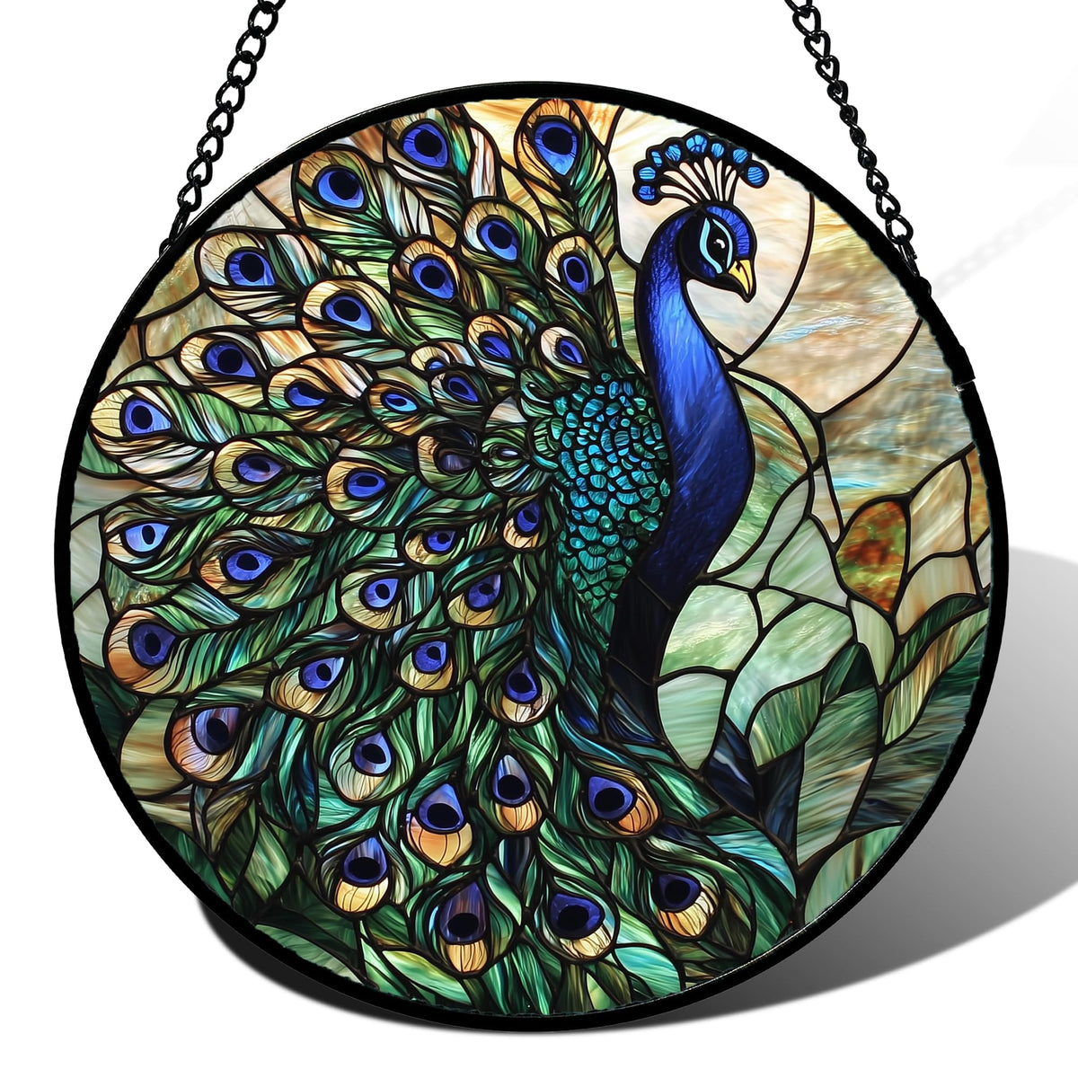 AMDERVEN Turquoise Peacock stained glass sun catcher brightens windows with radiant color.