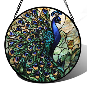 AMDERVEN Turquoise Peacock stained glass sun catcher brightens windows with radiant color.