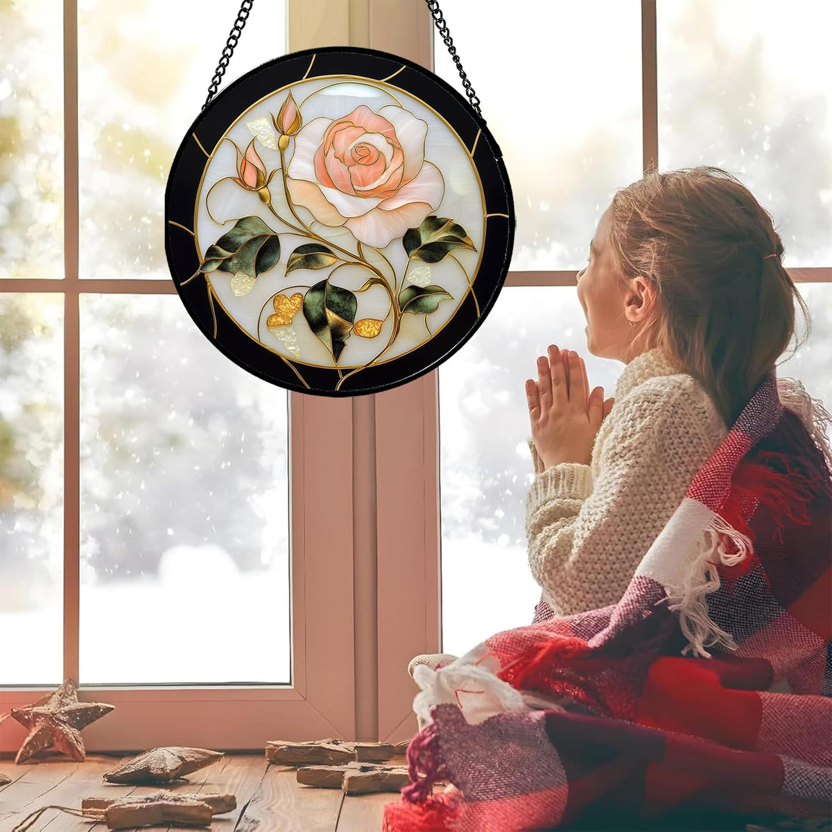 AMDERVEN sun catcher with detailed flower pattern enhances any window with artistry.