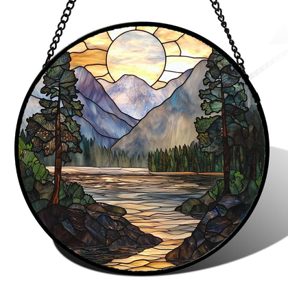AMDERVEN sunset mountains lake sun catcher brightens windows with warm light.