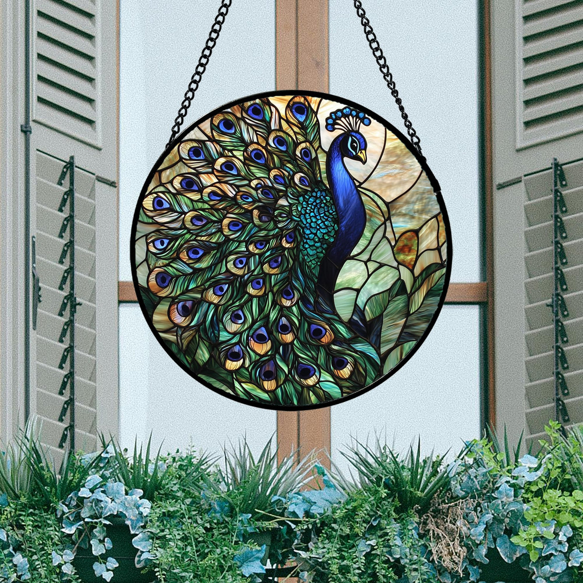 AMDERVEN Stained glass sun catcher showcases turquoise-peacock design, elevating any window display.