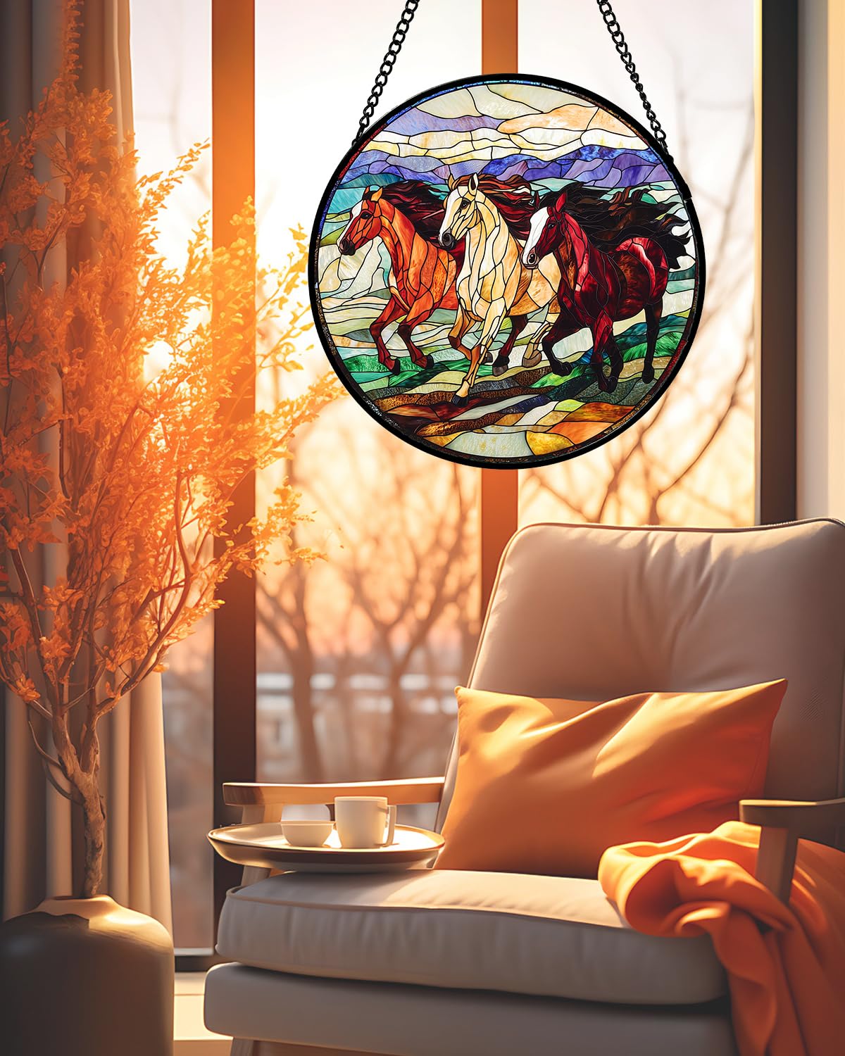 AMDERVEN vibrant horses sun catcher fills mornings with warm hues.