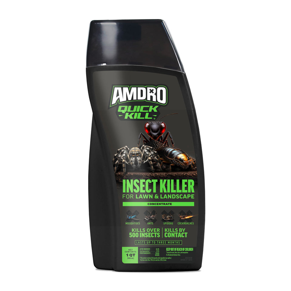 Amdro Quick Kill bottle for fast outdoor insect control on lawns.