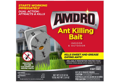 Amdro Stakes Ant Killer box with 16 bait stakes for indoor and outdoor ant control.
