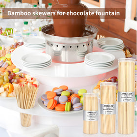 AMEILOZ 8in skewers for appetizers fruits fondue and kebabs across parties and catering.