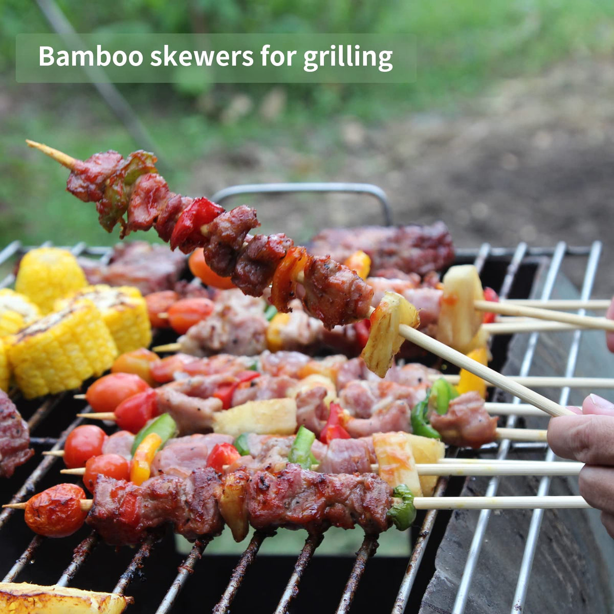 AMEILOZ polished bamboo skewers with burr-free tips ideal for grilling