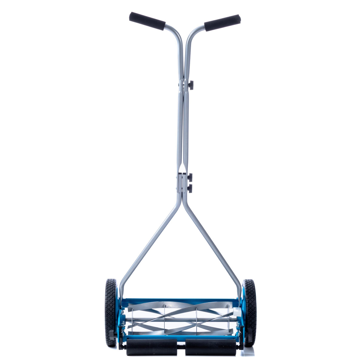 Manual operation reduces fumes and cords for cleaner mowing.