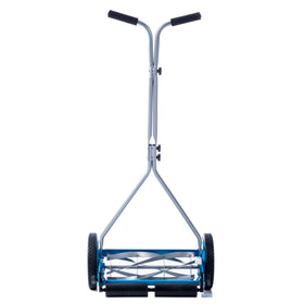 Manual operation reduces fumes and cords for cleaner mowing.