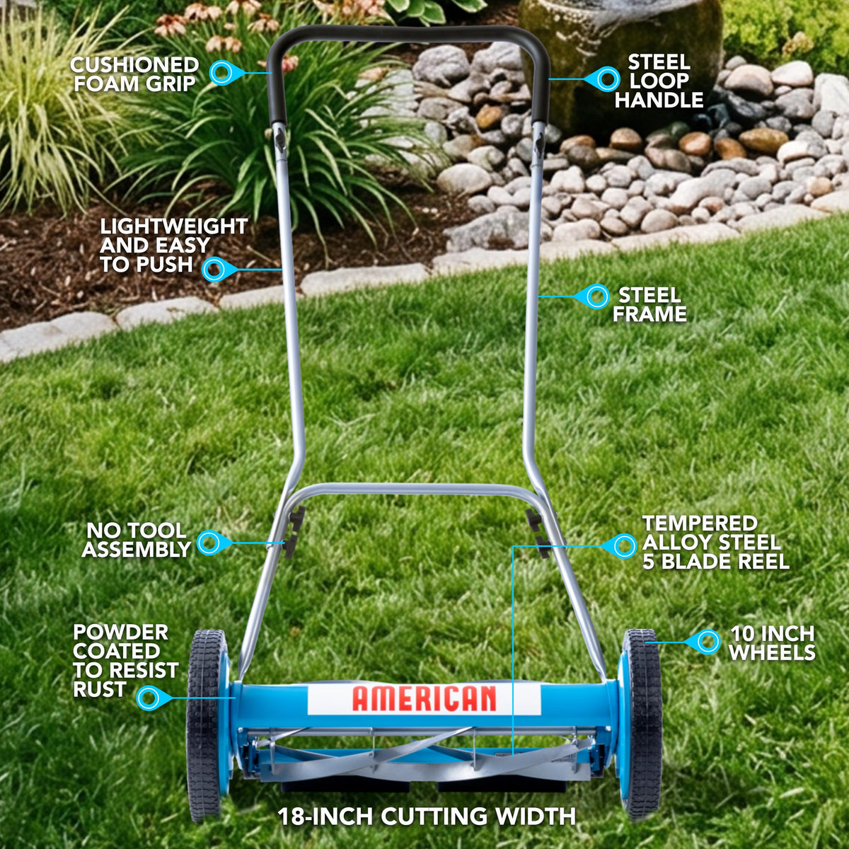 American Lawn Mower Company 2815-18 side view showing compact, maneuverable design