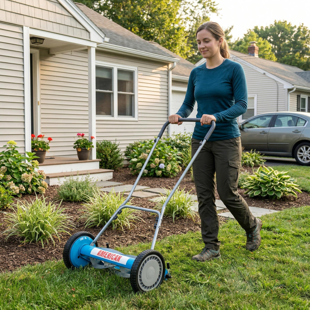 No fuel or cords on American Lawn Mower Company 2815-18 for quiet operation