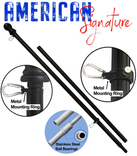American Signature spinning flag pole with carabiners for secure outdoor mounting