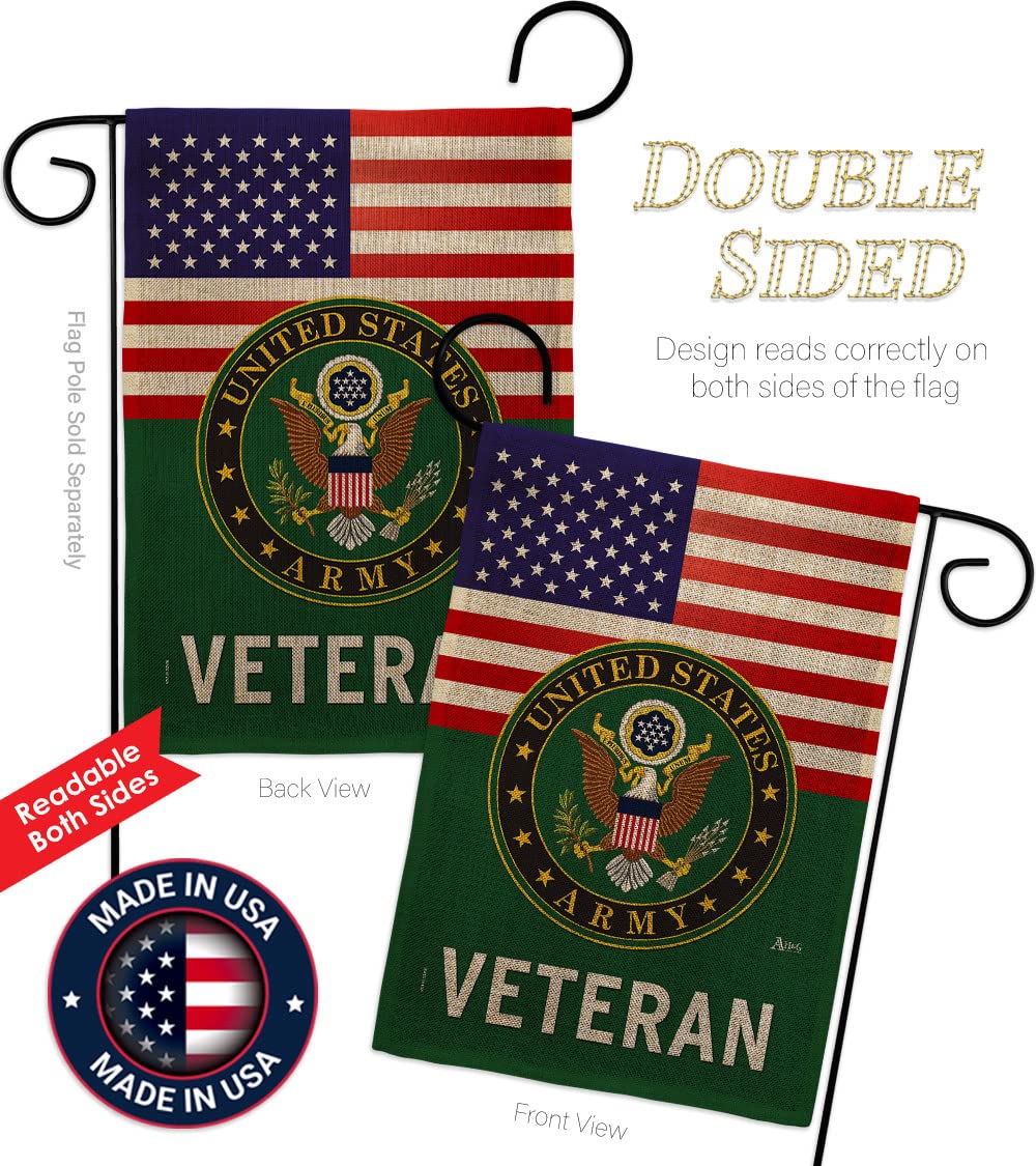 Americana Home & Garden double-sided print flag with readable text on both sides.