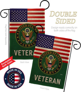 Americana Home & Garden double-sided print flag with readable text on both sides.