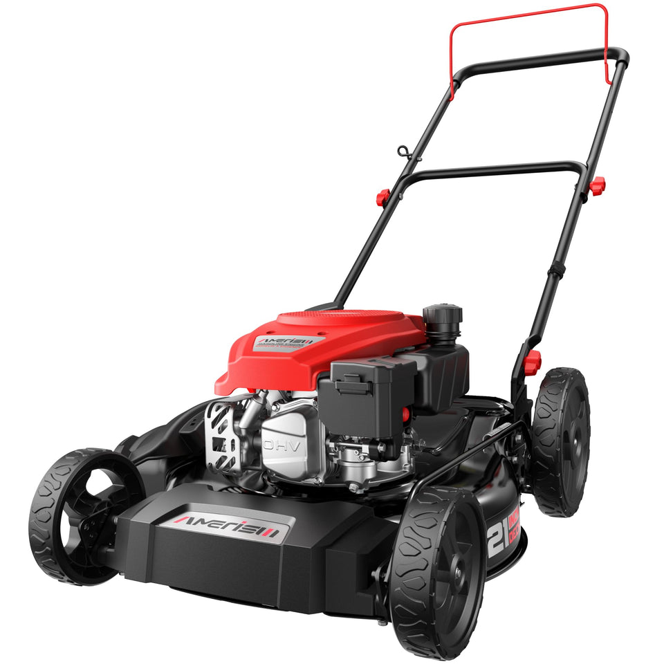 AMERISUN 21-inch gas lawn mower front view for a clean, even cut