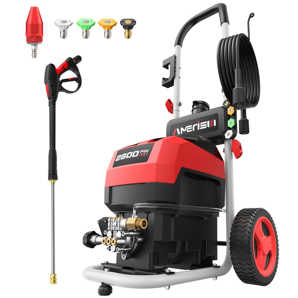 AMERISUN electric pressure washer foam-tank enables deep outdoor cleaning.