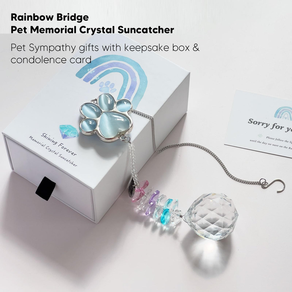 AMETHUARTZ dog memorial suncatcher 40mm crystal sphere creates rainbow light.