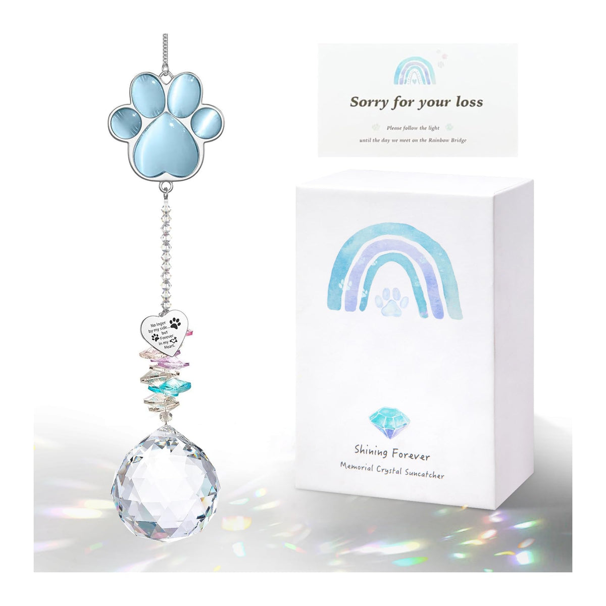 AMETHUARTZ dog memorial suncatcher with paw design glows in sunlight for remembrance.