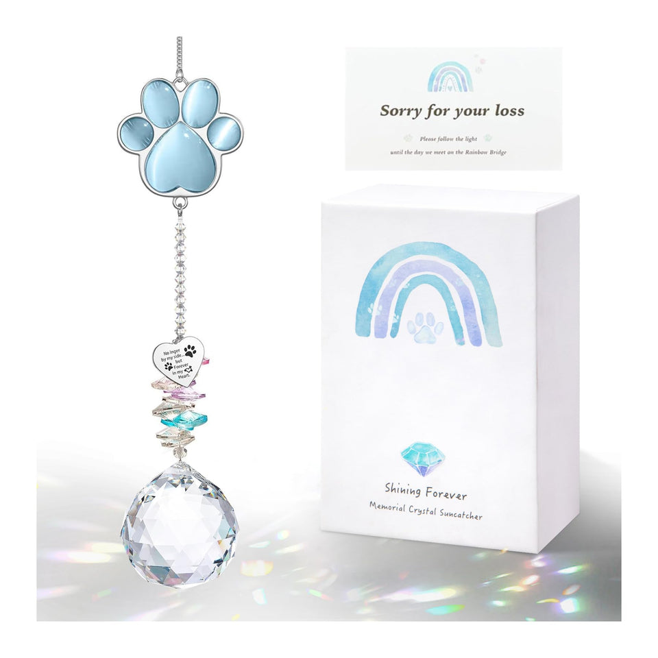 AMETHUARTZ dog memorial suncatcher with paw design glows in sunlight for remembrance.