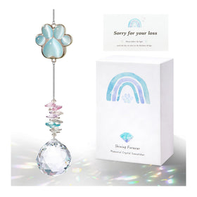 AMETHUARTZ dog memorial sun catcher pendant casts rainbow light for remembrance.