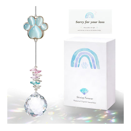 AMETHUARTZ dog memorial sun catcher pendant casts rainbow light for remembrance.