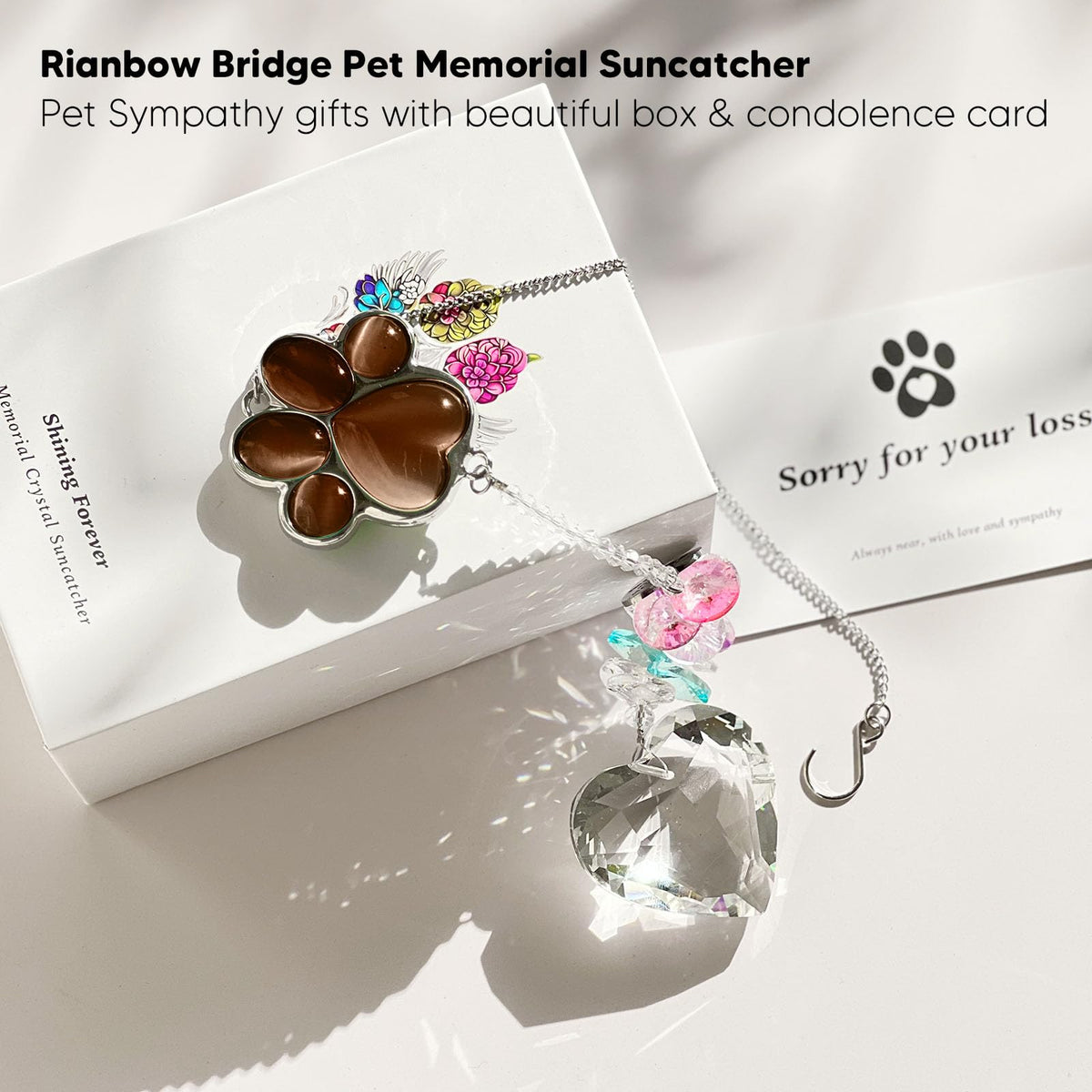 AMETHUARTZ pet memorial suncatcher 40mm crystal sphere creates rainbow reflections in sunlight