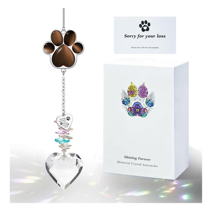 AMETHUARTZ pet memorial suncatcher with cat paw crystal catching sunlight for comfort