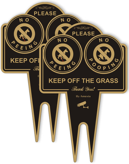 Amexiu No Pooping No Peeing dog sign front view with bold black and gold for clear visibility