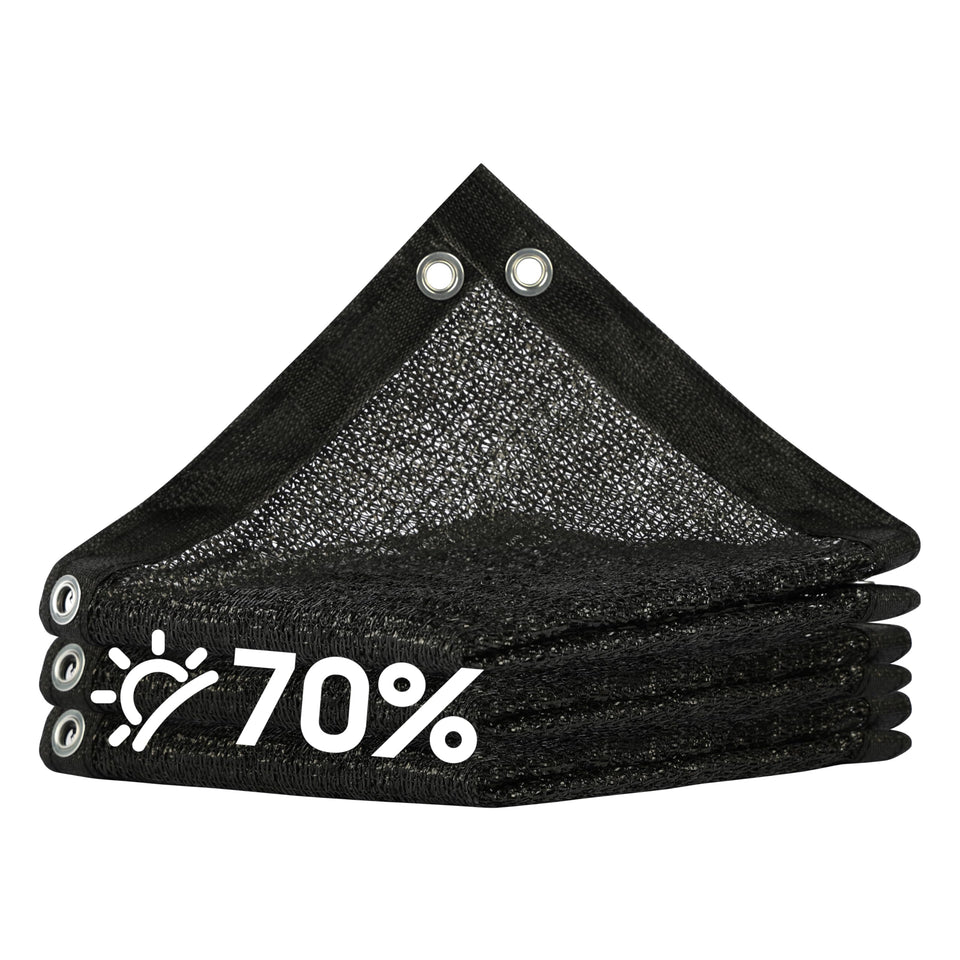 Amgo shade cloth setup on greenhouse reduces direct sun exposure for seedlings
