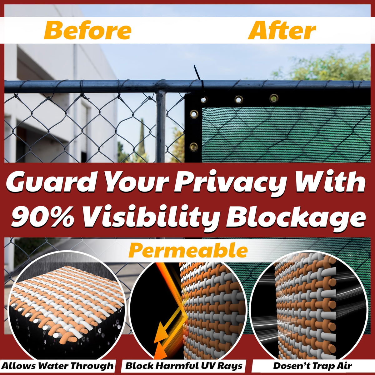 Amgo Green privacy screen breathable mesh design promotes airflow while maintaining shade