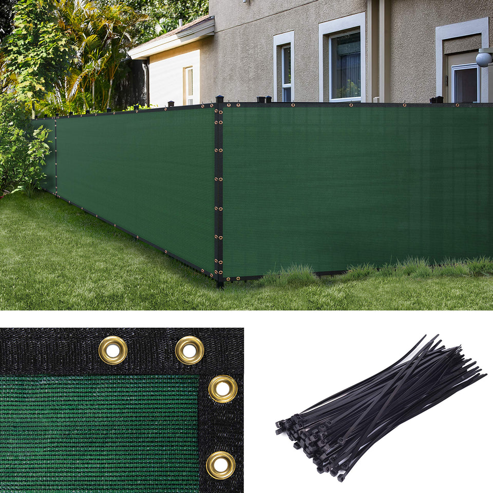 Amgo Green fence privacy screen 5ft by 50ft demonstrates durable material and 90% blockage