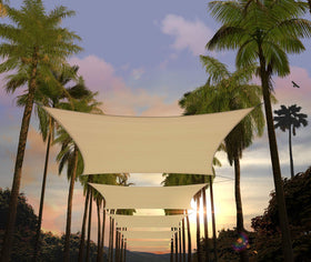 Amgo shade sail beige rectangular over a patio providing cooling shade.