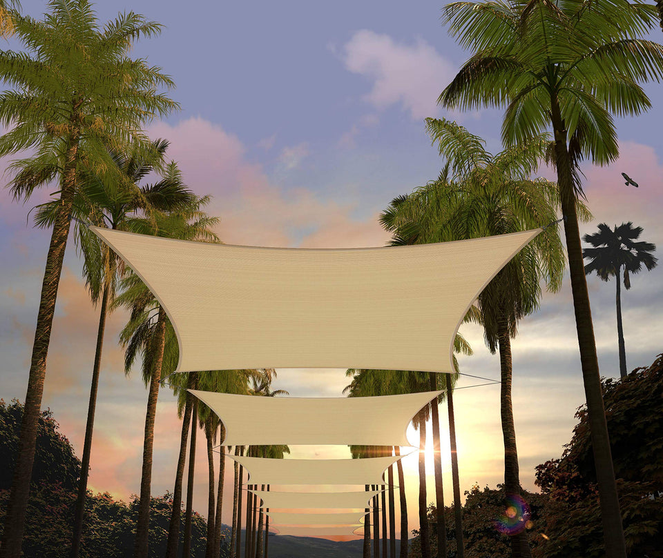 Amgo shade sail beige rectangular over a patio providing cooling shade.