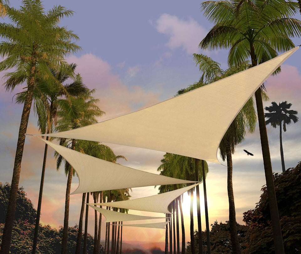 Amgo beige triangle shade sail covering a small patio with UV protection