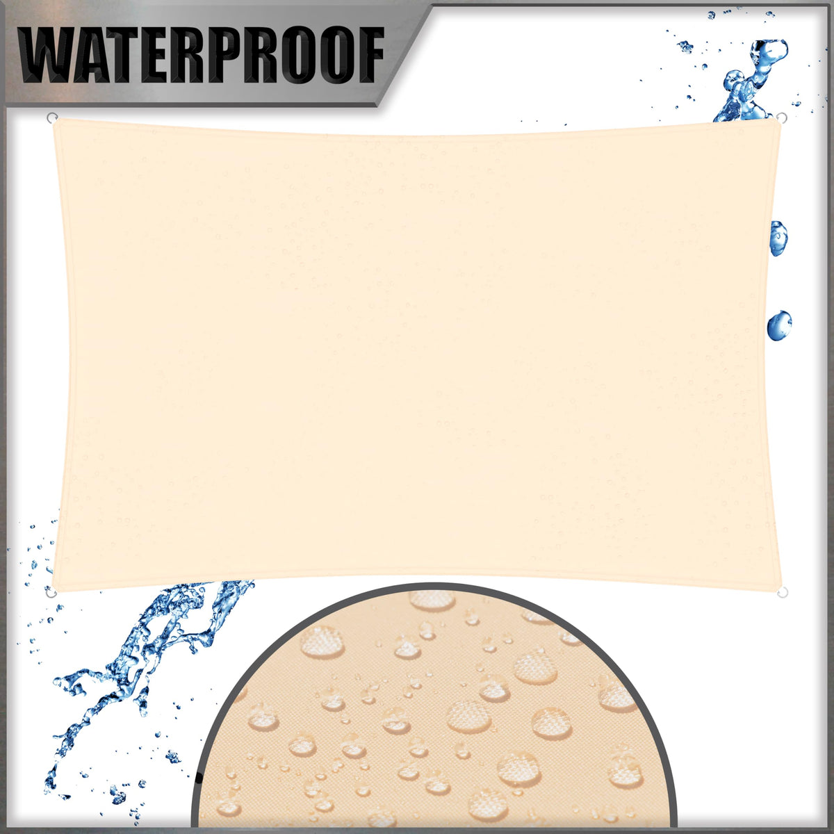 Amgo waterproof shade sail creating a dry outdoor space