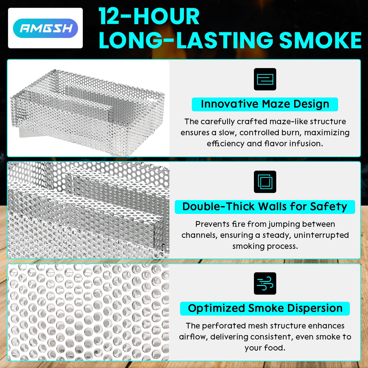 AMGSH 5x8 smoker tray on grill demonstrates compatibility with various grills.
