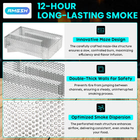 AMGSH 5x8 smoker tray on grill demonstrates compatibility with various grills.