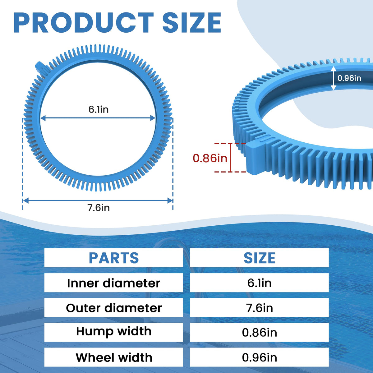 AMI PARTS pool-cleaner-front-tire-installation shows tool-free setup for quick maintenance.
