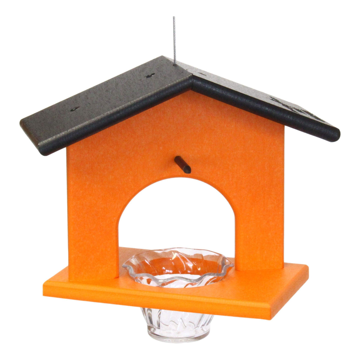 AmishToyBox Oriole feeder side view in a garden shows durability