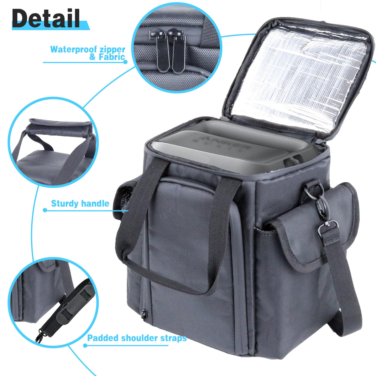 Amiumuca side pockets store cables and accessories neatly.