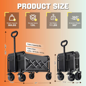 Amkurozo folding wagon side view with handle for easy portability